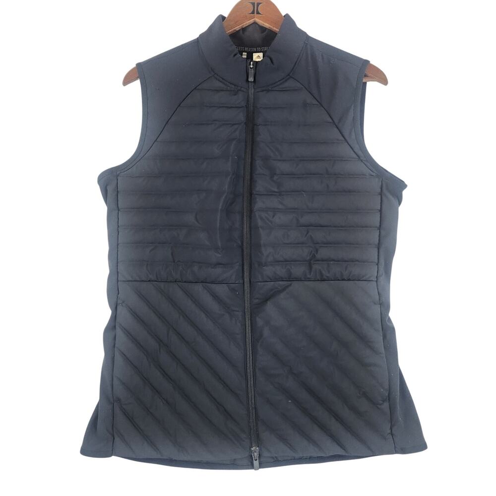 Adidas Womens Frostguard Full Zip Down Insulated Golf Vest L Black Quilted EUC